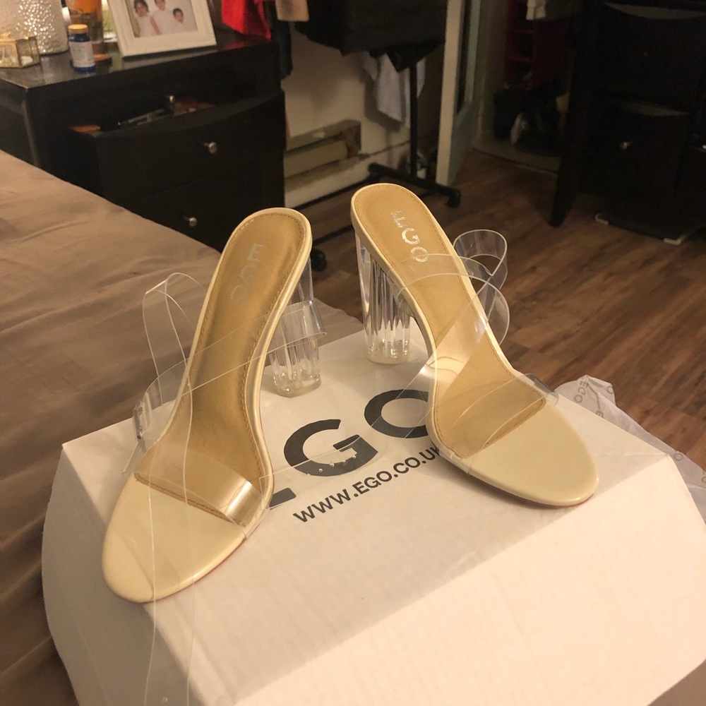 Nude heels with clear straps
